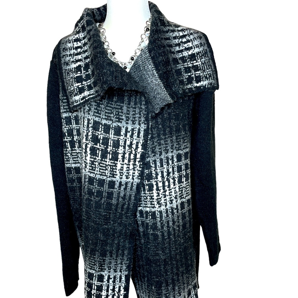 Ava Couture Mohair Blend Black /White Cardigan Sweater Duster Jacket Size:Large